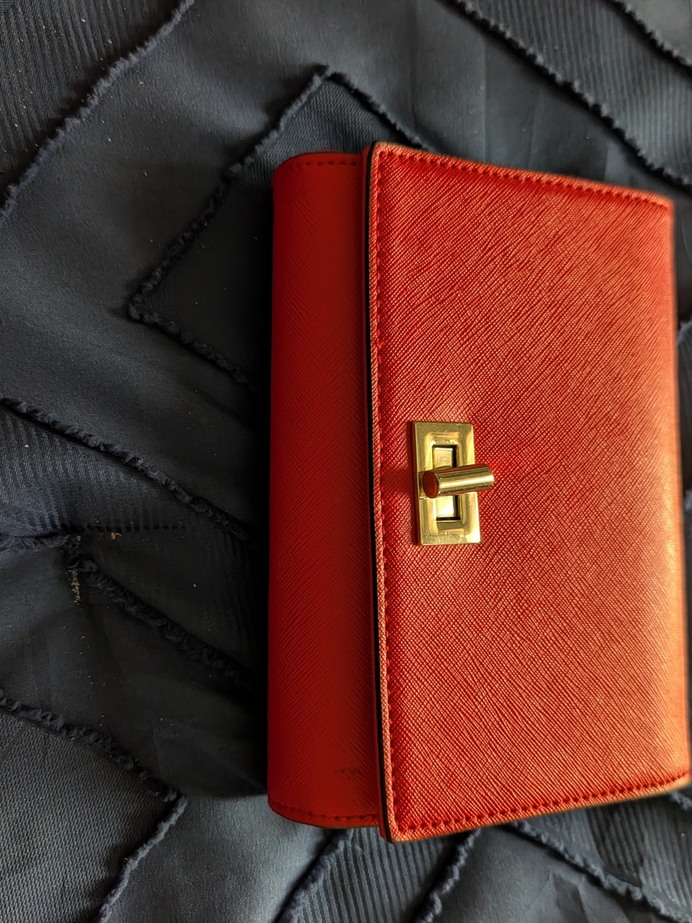 Red Leather Turn-Lock Crossbody Wallet